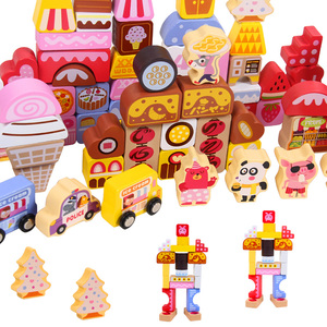High Quality Wooden Toys Ice Cream Animal Scenes Geometric <strong>Shape</strong> Assembled Building <strong>Blocks</strong> Early Educational Toys for Children - Product Image 1