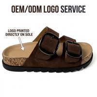 Mules personnalisées pour femmes en cuir suédé véritable avec double boucle, sandales à enfiler confortables à semelle souple en PVC et semelle intérieure plate