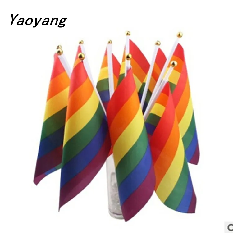 LGBT Gay Pride 14x21cm Polyester Printed Bisexual Tansgender Pansexual Flags Banners Same Sex Rainbow Hand Flag