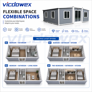 Mini Villa Modulare Contemporanea, Casa Pieghevole Espandibile da 20 Piedi, Soggiorno 1-4 Camere da Letto, Casa Mobile con Struttura in Acciaio Impermeabile - Product Image 4