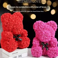 Beruang Mawar Bunga Abadi Buatan Tangan Hadiah Hari Valentine & Ulang Tahun Beruang Busa PE dengan Kotak Hadiah PVC Grosir Perdagangan Luar Negeri Cina