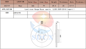 SDCX Auto Parts <b>Disc</b> SX2119 LR016192 for Land Range Sports (L320 2009-2014)(import ) Rear - Product Image 2