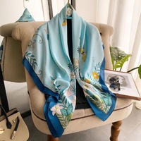 Jilbab Segi Empat Motif Bunga Kupu-kupu Bahan Satin Sutra Li Jin Silk Muslimah Musim Semi untuk Wanita