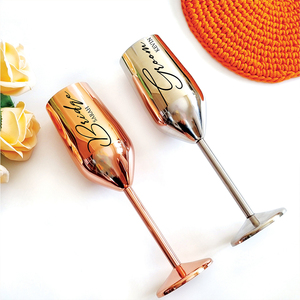 Custom Logo Colored 220ml Long Stem Metal <strong>Champagne</strong> <strong>Flute</strong> SS304 Stainless Steel Sparking Wine Glass for Bar Party Restaurant - Product Image 4