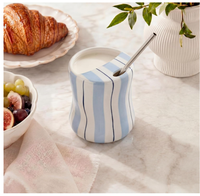 Tasse à expresso 10 oz en porcelaine, mug de voyage avec pailles, nouveauté, peinte à la main, irrégulière, rayée bleue, pour thé et latte
