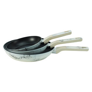 Ensemble de 3 poêles antiadhésives modernes à motif marbre, en <span class=keywords><strong>aluminium</strong></span> forgé, <span class=keywords><strong>sans</strong></span> <span class=keywords><strong>PFOA</strong></span>, compatibles induction, avec couvercles en verre - Product Image 2