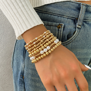 Fashion Retro Gemstone Eye Charm Bead Bracelet Crystal Stone Beaded Stretch <b>Bangle</b> <b>Set</b> for Women Jewelry - Product Image 1