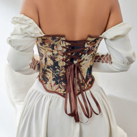 Corset vintage gothique à fleurs pour femmes, haut à épaules dénudées, manches longues, bustier à armatures, corset rétro steampunk pour soirée, bal de promo