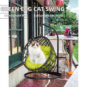 Fauteuil suspendu en forme d'œuf vert pour petits animaux, panier-lit pour chat avec aspect rotin et osier, idéal pour salon d'hôtel moderne - Product Image 2