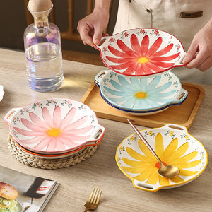 Customizable underglaze retro-style <b>ceramic</b> flower plates, high-value outdoor <b>baking</b> trays with an Instagram-worthy design. - Product Image 1