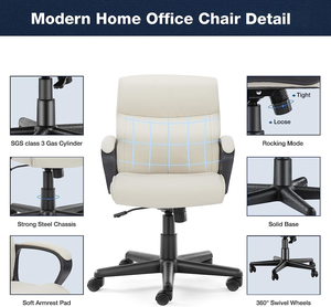 Chaise <span class=keywords><strong>de</strong></span> <span class=keywords><strong>bureau</strong></span> Sweetcrispy en similicuir avec dossier mi-haut et accoudoirs rembourrés pour usage domestique - Product Image 5