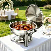 FLEY Réchaud rond en acier inoxydable 4,5 L, couleur or et argent, ensemble chauffe-plats professionnel pour fêtes, restaurants et banquets