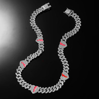 Vente en gros 2025 12MM rouge glacé coeur brisé chaîne à maillons cubains plaqué or Punk Hip Hop bijoux de mode pour hommes femmes pour les fêtes