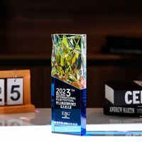 Conception de trophée en cristal coloré laser personnalisé Récompenses de conférence annuelle Plaque de trophée d'honneur d'employé exceptionnel personnalisé