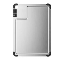Planche à découper rectangulaire en acier inoxydable et titane, nouveau design 2026, avec rainure pour le jus, aiguiseur de couteaux, blocs à découper antidérapants