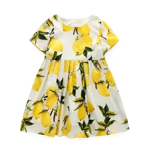 Guangzhou縫製工場卸売夏半袖かわいいレモンプリントベビーガールのドレス