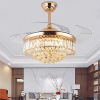 Lustre LED moderne en cristal avec ventilateur de plafond invisible, 3 pales, 42 pouces, télécommande, moteur AC