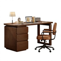 Bureau en Bois Massif avec Étagère Intégrée, Tiroir et Goulotte pour Câbles – Idéal pour Chambre, Bureau, Écriture et Utilisation Informatique