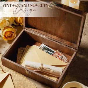 Retro Wooden Flip Top <b>Storage</b> <b>Box</b> Rectangle Solid Color For <b>Photos</b> Letters Jewelry Collectibles - Product Image 4