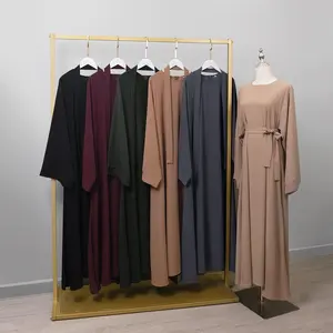 YT grosir Dubai warna Solid sederhana Islami pakaian simpel gaun wanita Muslim Abaya