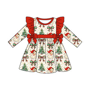 Preorder Cute Santa Trees Pattern Print Long Sleeve Fall <strong>Outfit</strong> Casual Western Style <strong>Children's</strong> Boutique Wholesale <strong>Christmas</strong> Set - Product Image 4