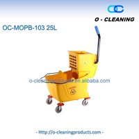 O-Cleaning Commercial Seau à serpillière en plastique 20L avec poignée, Chariot de nettoyage domestique à roulettes avec essoreuse à pression latérale
