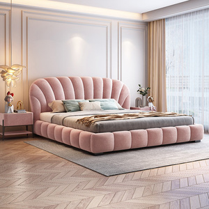 Cama de Lujo con Diseño de Concha de Princesa en Terciopelo, Cabecera Suave, Base de Cama Doble/Queen, Estilo Moderno Francés - Product Image 2