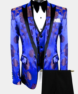Diseño a medida Hombres <span class=keywords><strong>Elegantes</strong></span> <span class=keywords><strong>Caballeros</strong></span> de negocios Casual Formal Hombres Traje floral azul Slim Fit Traje de solapa Traje DE BODA Proveedor - Product Image 4