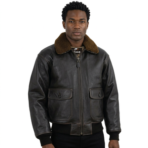 Chaqueta de Aviador de Cuero Genuino OEM G-1, Chaqueta de Piloto Naval, Chaqueta de Cuero con Cuello de Piel de Oveja - Product Image 1