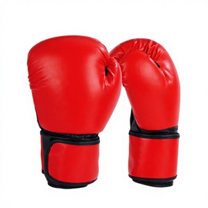 Gants de boxe en cuir rouge à doigts entiers avec fermeture à lacets au poignet, emballage personnalisable, impression par transfert thermique pour adultes - Product Image 1
