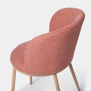 Fauteuil de salle à manger en <span class=keywords><strong>tissu</strong></span> <span class=keywords><strong>rose</strong></span> |   <span class=keywords><strong>Chaise</strong></span> de style <span class=keywords><strong>scandinave</strong></span> avec impression bois par transfert thermique et pieds en métal - Product Image 6