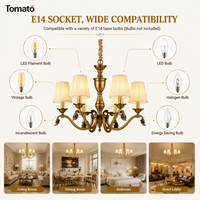 Lustre en laiton antique à 6-12 lumières, hauteur réglable, abat-jour, douille E14, certifié CE/ économie d'énergie pour salon, hôtel