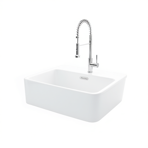 Évier de cuisine rectangulaire en céramique blanche, style ferme, à poser sur plan, avec robinet, 30 pouces - Product Image 1