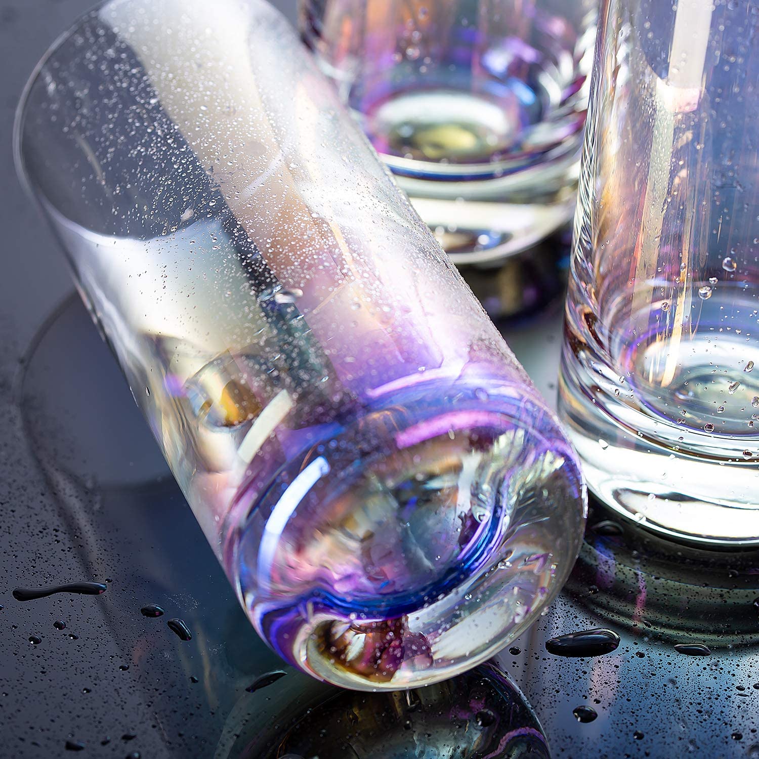 13 Ounce Iridescent Highball Drinking Glass Cylindrical Shape for Water  Beverage Juice Wine,Beer, and Cocktail