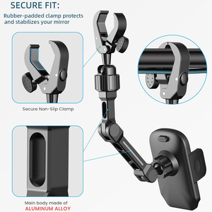 Giá đỡ điện thoại trên gương chiếu hậu Giá đỡ bằng hợp kim nhôm Điều chỉnh đa góc Có thể xoay và thu vào Tương thích với điện thoại - Product Image 2