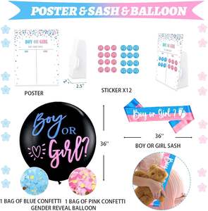 Decorazioni per Rivelazione del Sesso del Bambino: Palloncini, Sfondo, Striscione, Tovaglia, Decorazioni per Torte e Cupcake, Scatola, Poster Ritagliato, Fascia Rosa e Blu - Product Image 6
