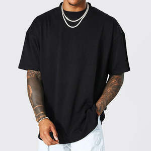 T-shirt personnalisé de haute qualité pour hommes à col montant grande taille T-Shirt vierge à épaules tombantes de luxe en 100% coton lourd pour hommes - Product Image 1