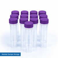 Tubes coniques micro en PP transparents de 1,5 ml avec bouchon à vis violet, autoportants, pour congélation et cryogénie, flacons USP Classe-6, épaisseur 0,3 mm
