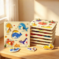 Puzzle Montessori en bois à poignées pour tout-petits, formes d'animaux marins et de fruits, jouet éducatif précoce pour développer la préhension manuelle des enfants