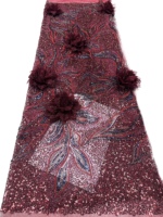 Tissu en dentelle 3D brodé floral de luxe en gros avec perles et sequins