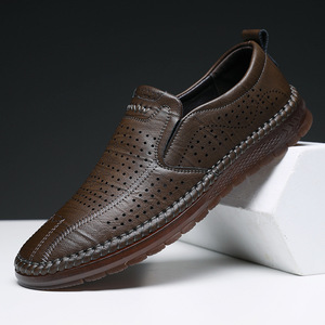 Men's Genuine Leather <b>Slip</b>-On Sandals Closed Toe Summer Breathable Rubber Outsole Casual Shoes - Product Image 1