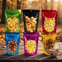 Sachets Doypack en plastique à fermeture éclair avec fenêtre, dorés, pour snacks et noix, emballage alimentaire, directement de l'usine