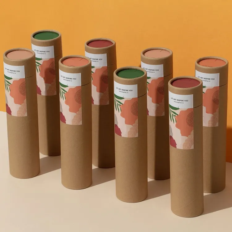 Yüksek son hediye silindir kahverengi Kraft kağıt afiş posta kağıt tüpler çıkartmaları ile büküm kağıt tüp