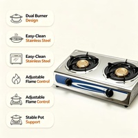 Kompor Gas LPG Stainless Steel Dua Tungku Portabel Meja 3200W Pengapian Piezoelektrik Kontrol Api Dapat Diatur Dapur Rumah
