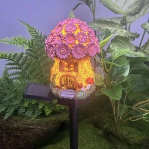 Lampe solaire LED YN pour pelouse, maison de fée miniature multi-artisanale, décoration extérieure alimentée par l'énergie solaire, lumière de jardin LED, <span class=keywords><strong>chalet</strong></span> en résine - Product Image 5
