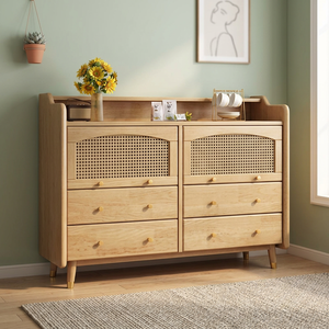 Meuble de rangement moderne en bois massif à 6 tiroirs, design à panneaux plats, style scandinave, finition naturelle claire pour salon - Product Image 2