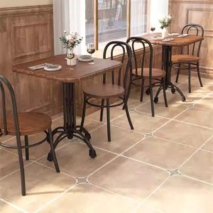 Juego de Mesa y Sillas de Comedor de Madera Maciza con Estructura de Acero Metálico para Restaurante, Apartamento, Almacén o Villa - Product Image 3