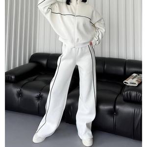 Ensemble décontracté personnalisé en gros : Cardigan à manches longues et col semi-montant, pantalon rayé à lacets - Product Image 2