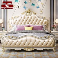 Lit double simple de luxe style européen, personnalisé, ensemble de meubles de chambre à coucher, lit de princesse en bois massif sculpté