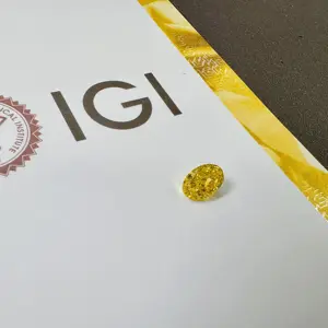 1.36-Diamante coltivato in laboratorio da 1,62 ct, taglio ovale, colore: giallo vivido fantasia, VVS2, taglio 2EX, VG,